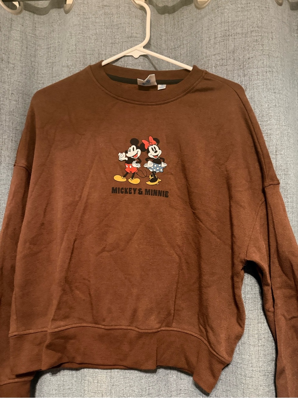 Disney Brown Crewneck Sweater with Mickey & Minnie Graphic